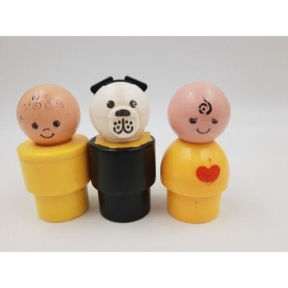 Vtg 1974 Fisher Price Little People Dog Yellow Big Chunky Jumbo Figure Lot of 3 - Picture 6 of 6